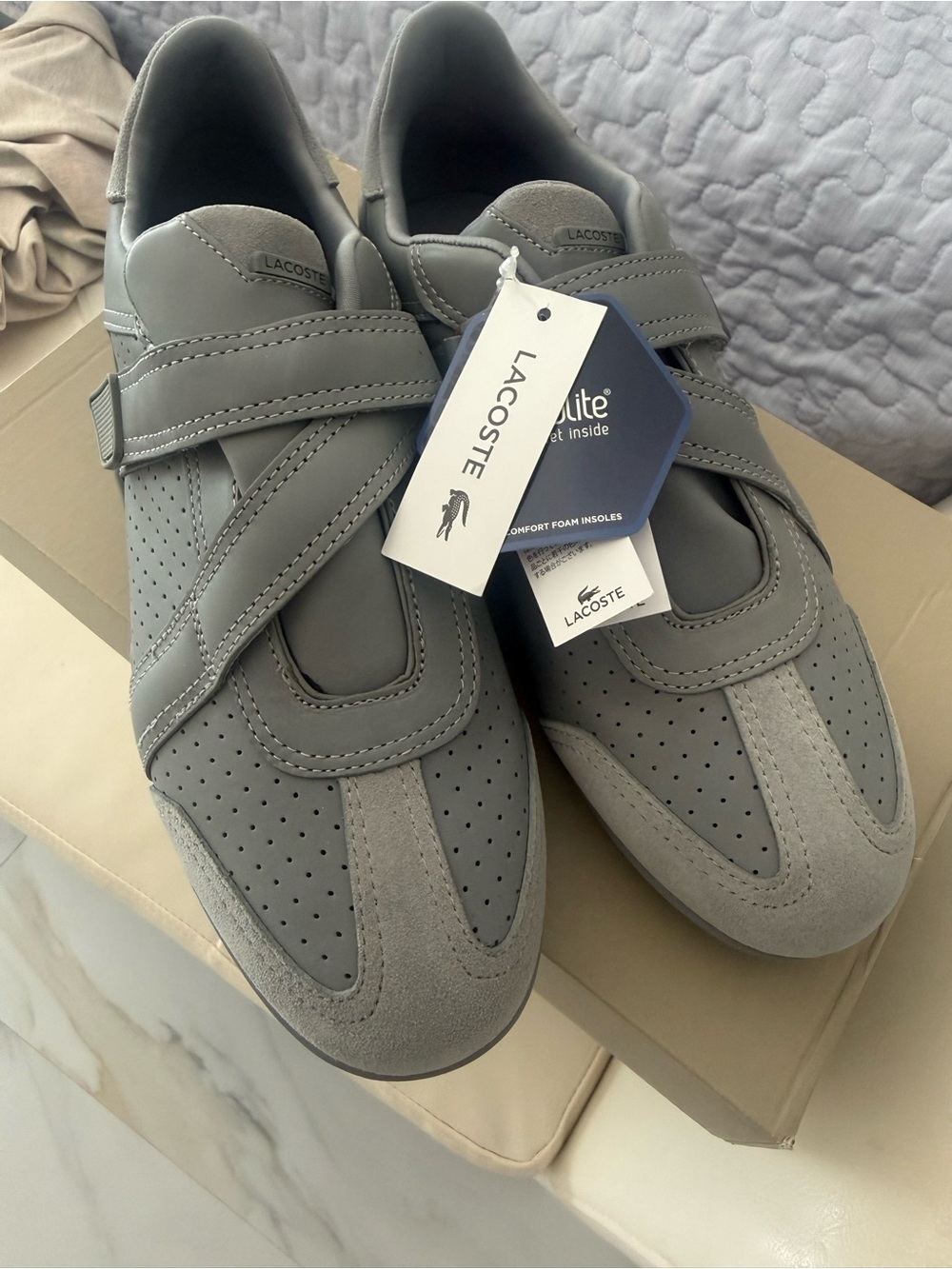 Lacoste Women’s Grey Perforated Cross-Strap Sneakers